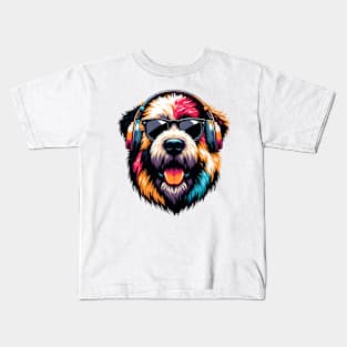 Grinning Bouvier des Flandres as Smiling DJ with Headphones Kids T-Shirt